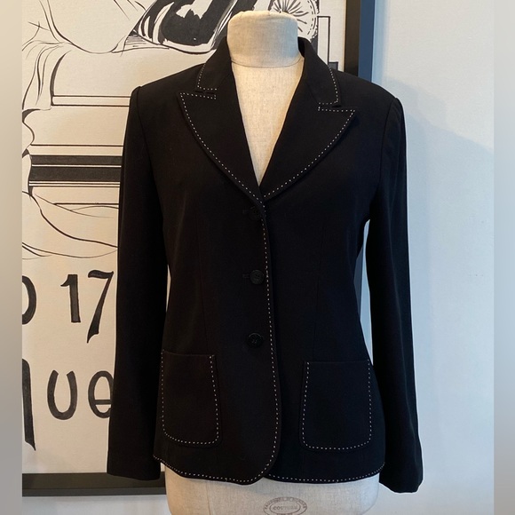 Mary McFadden Womens Black Blazer w White Contrast Stitching / Size 6 - Picture 1 of 14